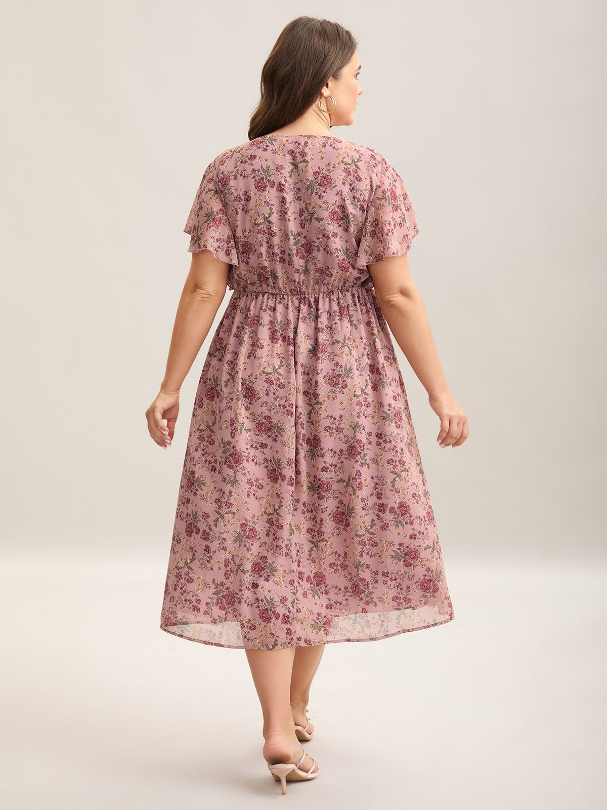 Chiffon Floral Print Ruffled Midi Dress
