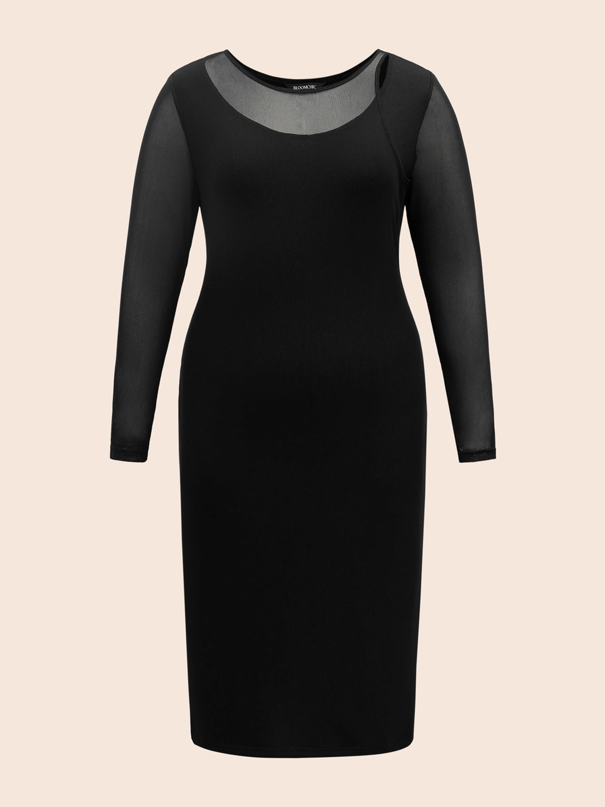 Crew Neck Patchwork Mesh Split Hem Dress