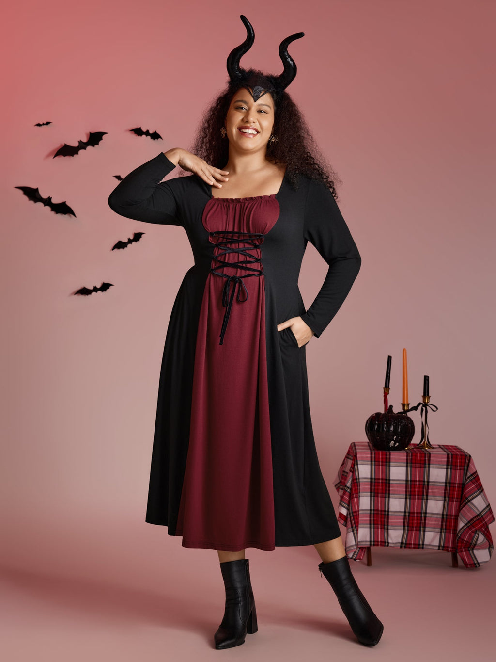 Stretchy Knit Adjustable Tie Frill Trim Midi Dress
