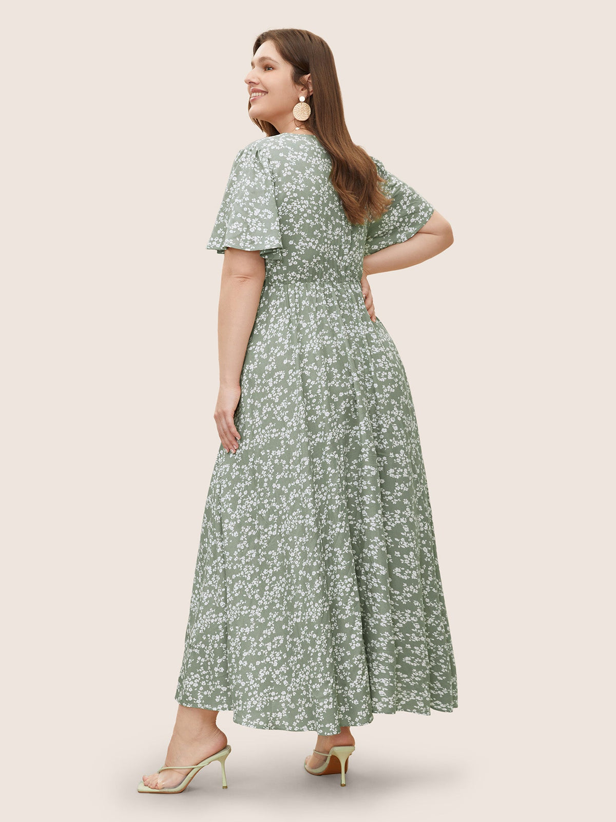 Bloom Dress - Flutter Sleeve Ditsy Floral Pocket Split Maxi Dress