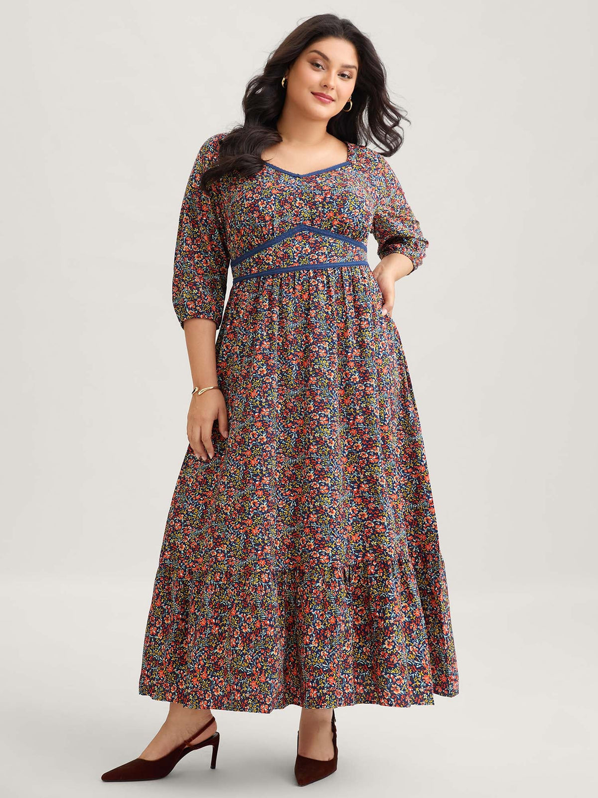 Ditsy Floral Woven Ribbon Maxi Dress