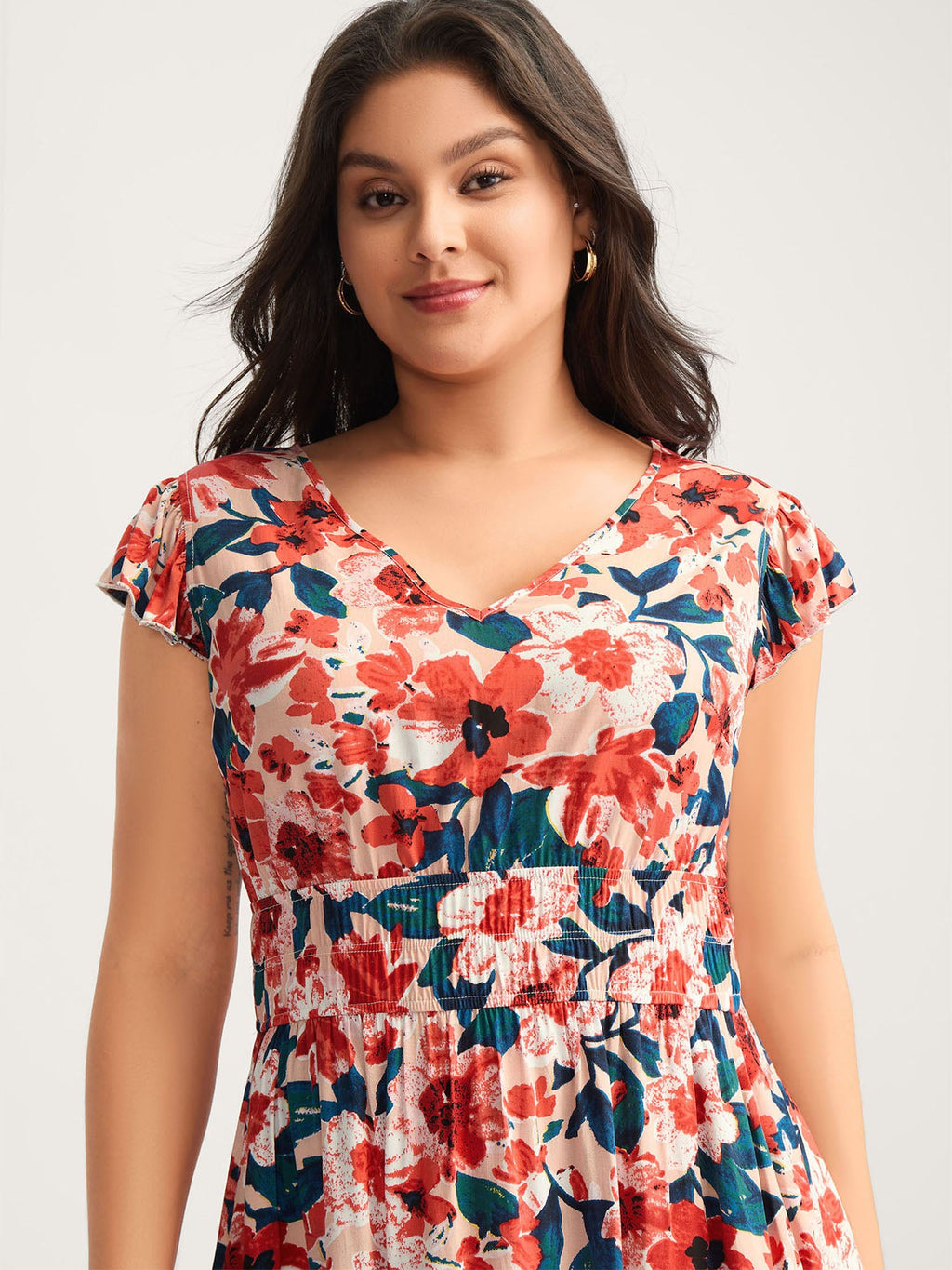 Floral Three-Layered Stretchy Waist Mini Dress