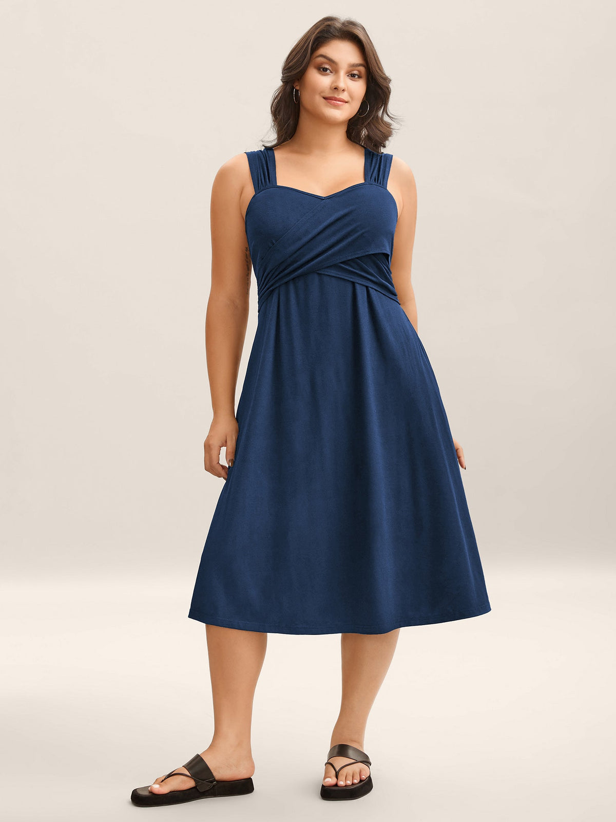 Crosswrap Bodice Pockets Midi Dress