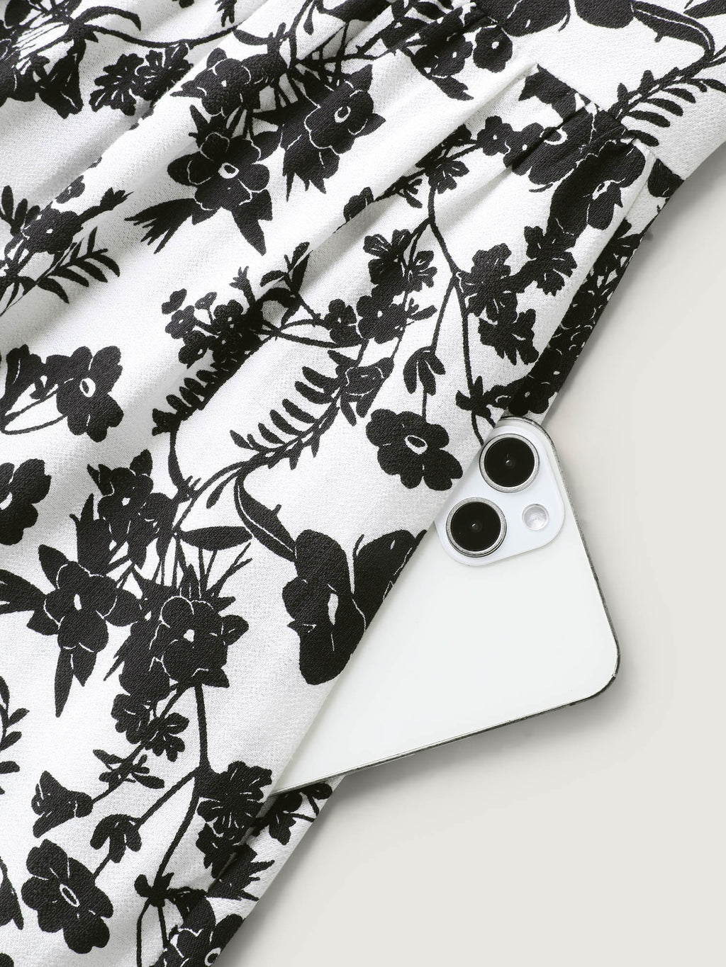 Monochrome Florals Shirred Backless Midi Dress