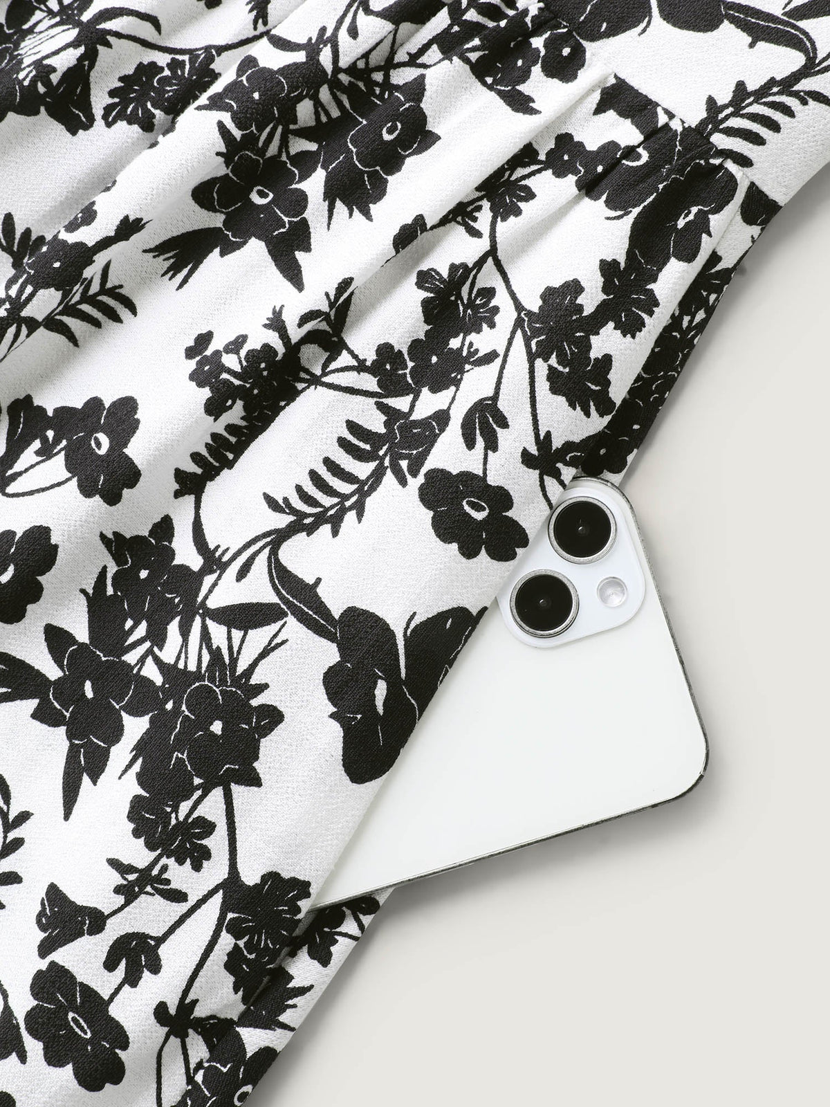 Monochrome Florals Shirred Backless Midi Dress