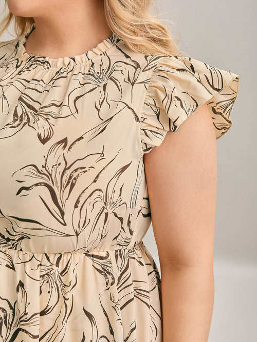 Abstract Print Mock Neck Midi Dress