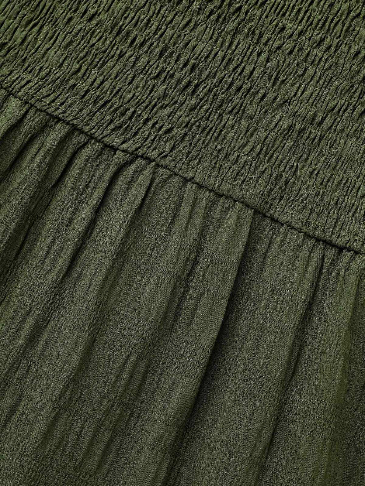 Plain Textured Shirred Midi Dress