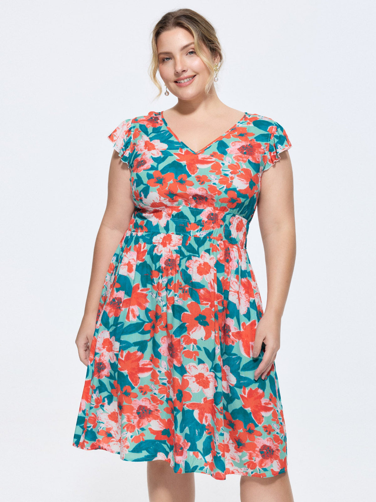 Floral Three-Layered Stretchy Waist Mini Dress