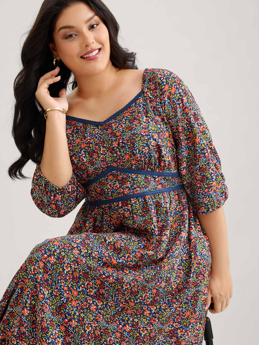 Ditsy Floral Woven Ribbon Maxi Dress