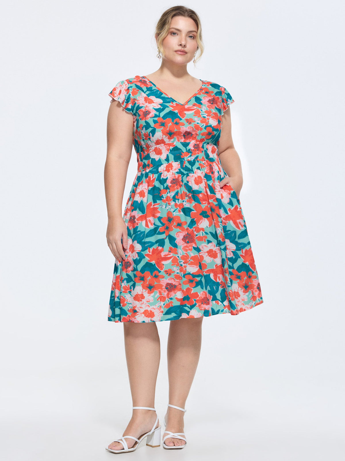 Floral Three-Layered Stretchy Waist Mini Dress
