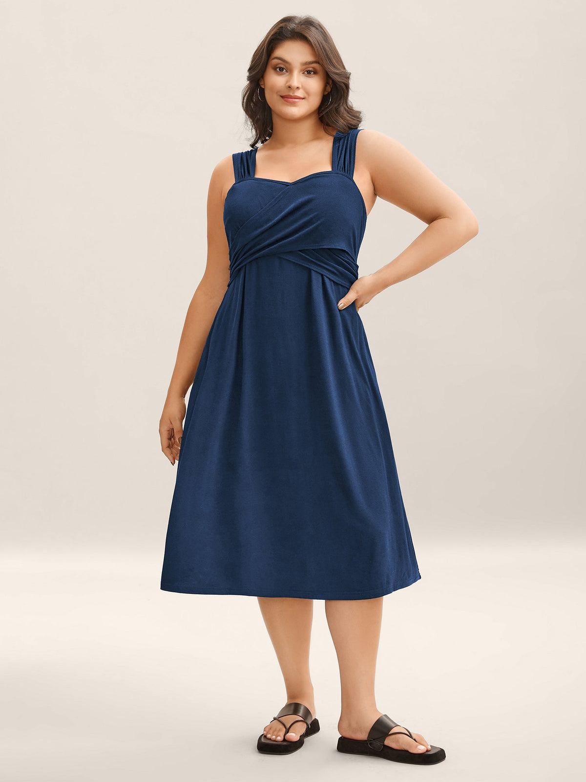 Crosswrap Bodice Pockets Midi Dress