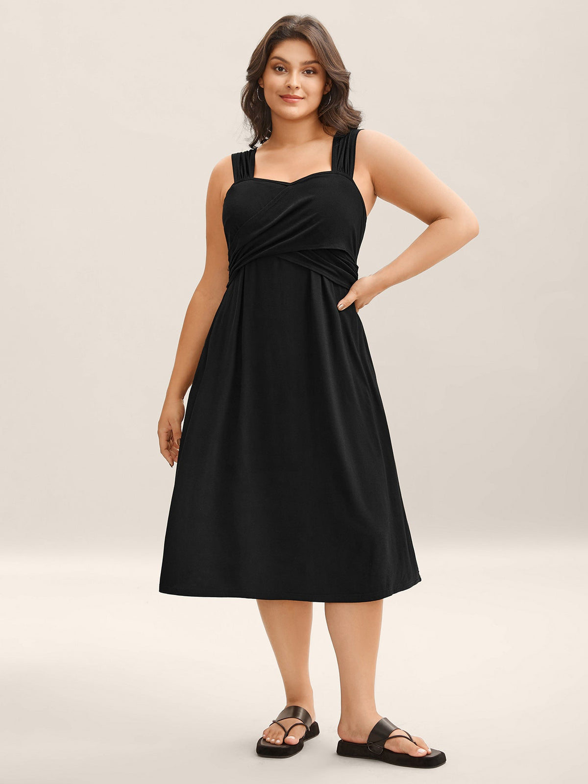 Crosswrap Bodice Pockets Midi Dress