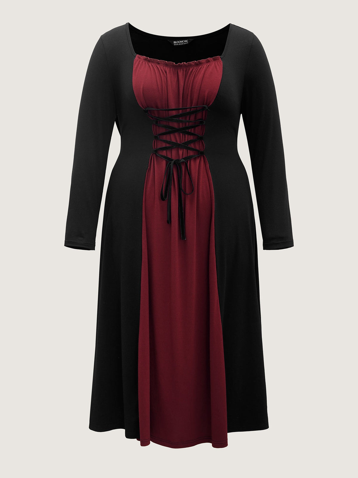 Stretchy Knit Adjustable Tie Frill Trim Midi Dress