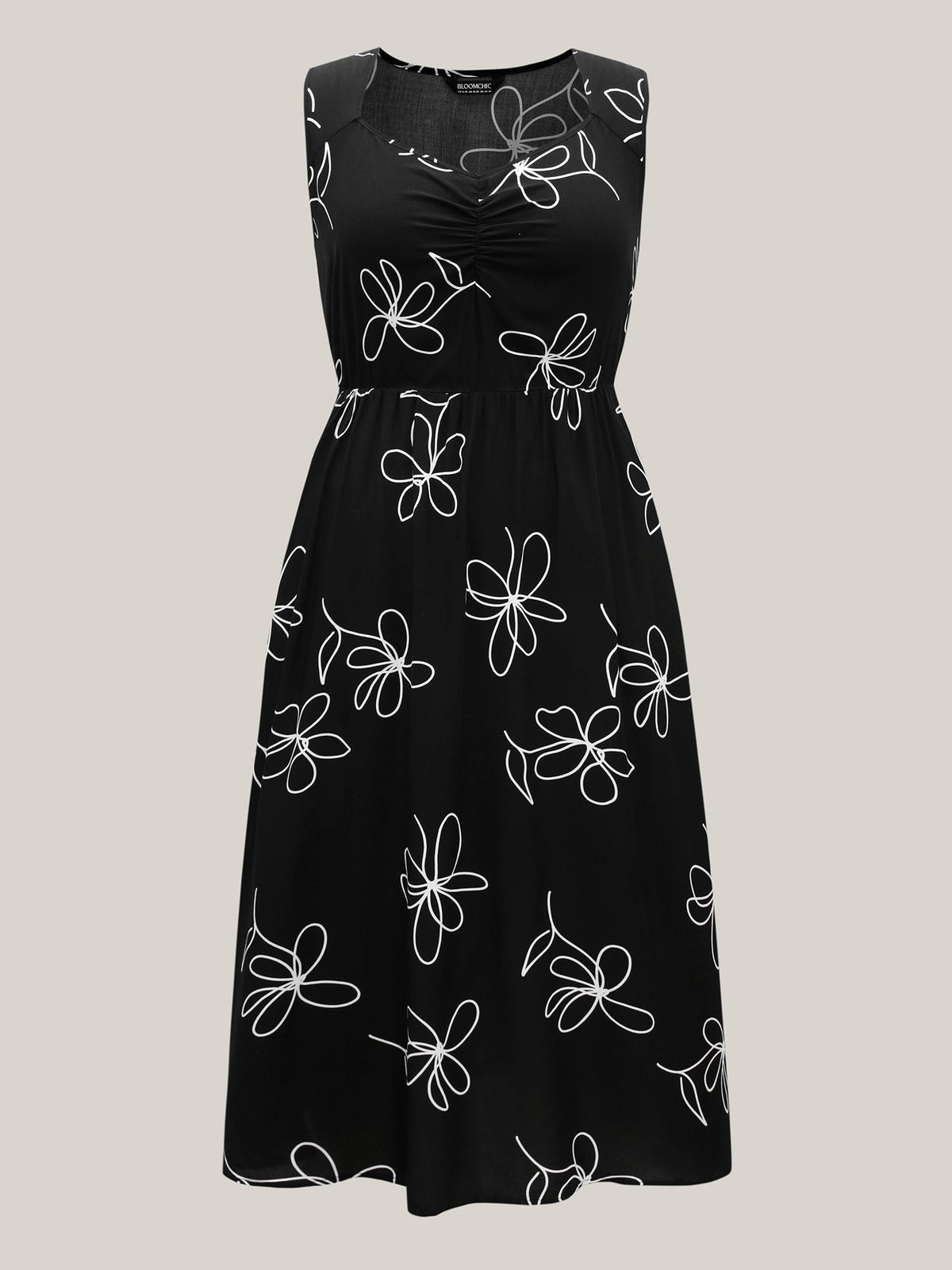 Rayon Floral Print Pockets Sleeveless Midi Dress