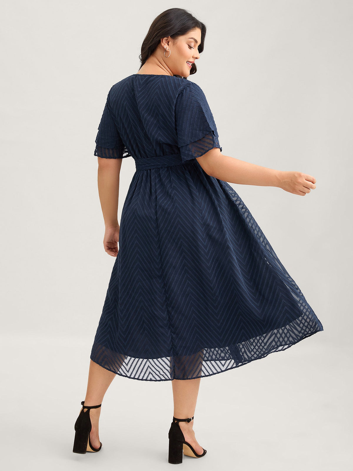 Texture Tiered Ruffle Sleeve See Through Dress