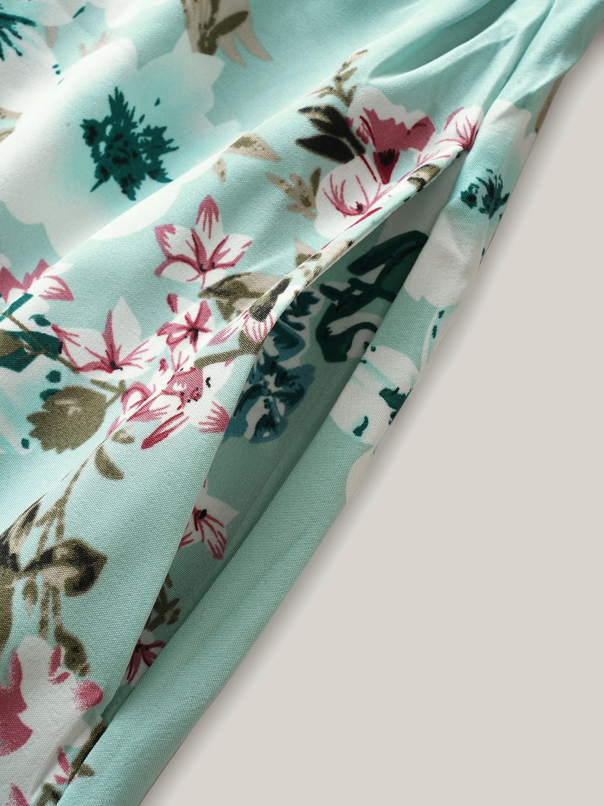 Floral Square Neck Ruffles Pocket Shirred Split Dress