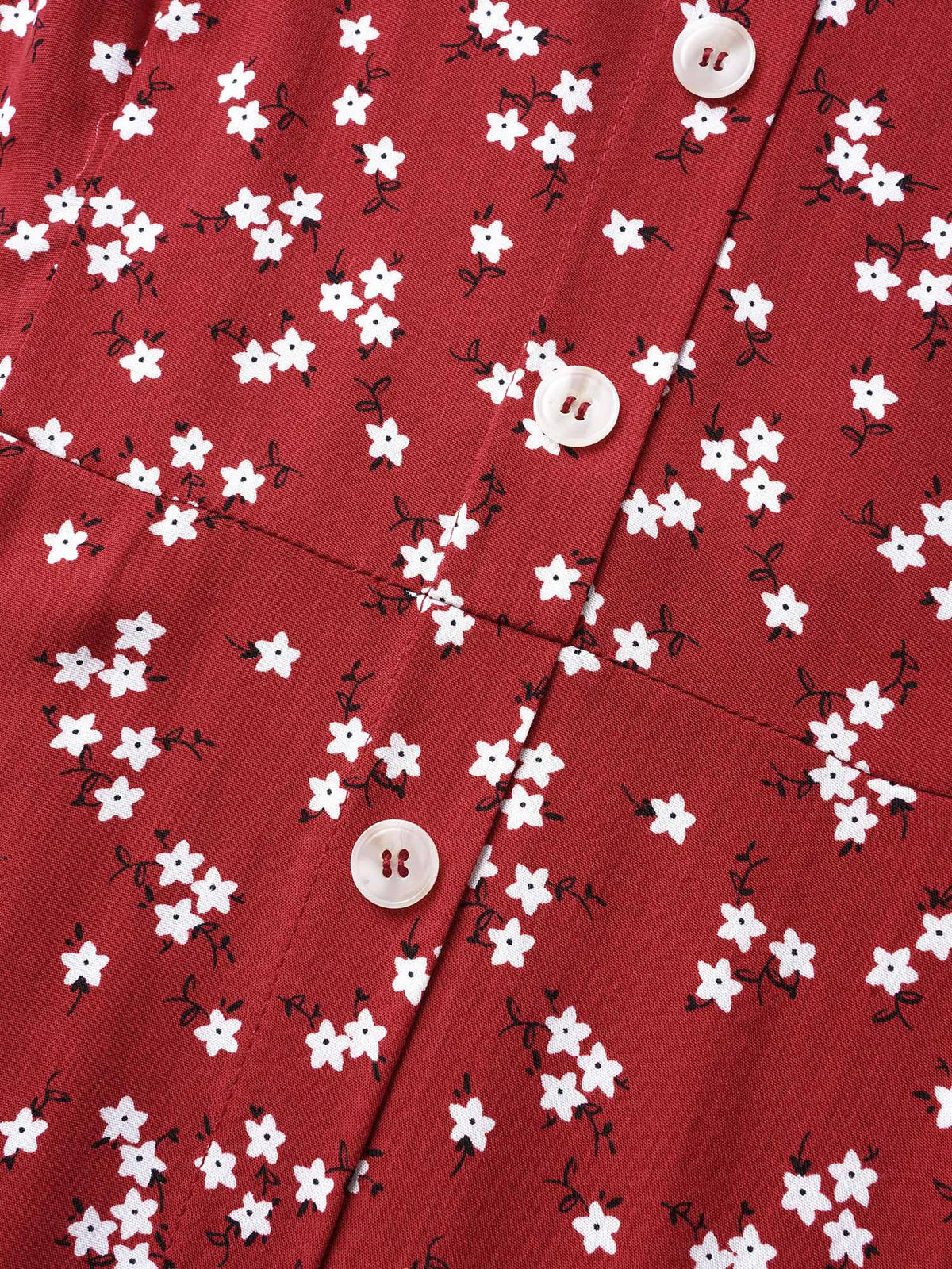 Ditsy Floral Button Detail Elastic Waist Midi Dress