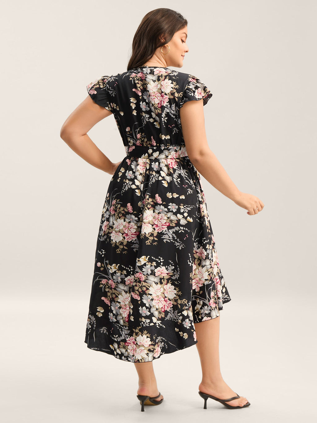 Midnight Blooms Wrap A-Line Midi Dress