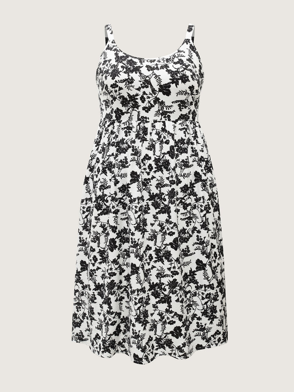 Monochrome Florals Shirred Backless Midi Dress