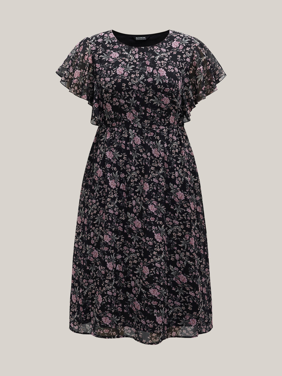 Chiffon Floral Print Ruffled Midi Dress