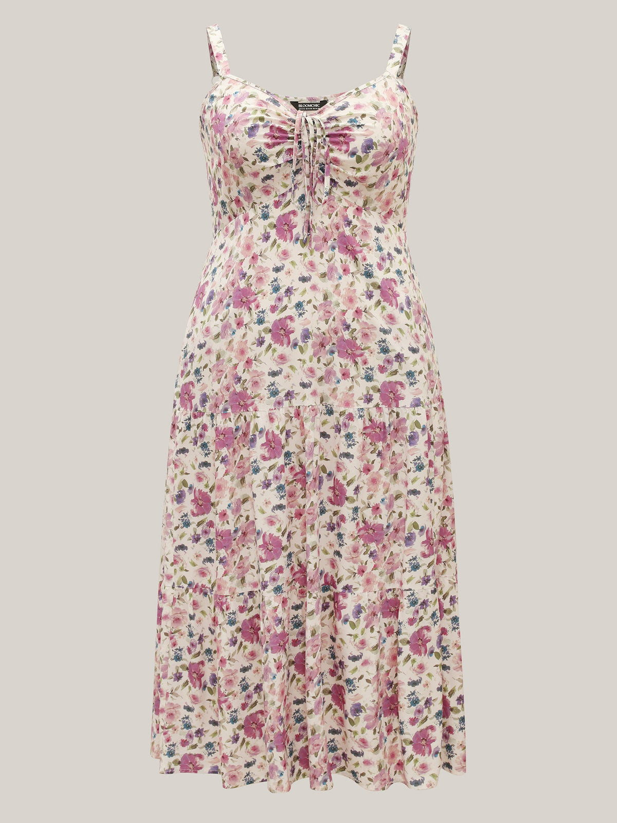 Dreamy Floral Rayon Neck Tie Midi Dress